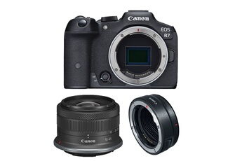 EOS R7 + RF-S 18-45mm f/4.5-6.3 IS STM + Bague EF-EOS R Bon état - Canon reconditionné disponible sur Darty