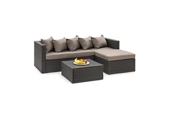 Canapé d'extérieur - Theia Lounge - Salon de jardin - 5 coussins - Canapé de jardin - 4 personnes - Rembourrage 10cm - Polyrotin - Gris et taupe Bon état - Blumfeldt reconditionné disponible sur Darty