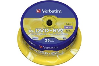 - 25 x DVD+RW - 4.7 Go 4x - argent mat - spindle Bon état - Verbatim reconditionné disponible sur Darty