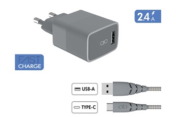 Chargeur secteur USB A + Cable USB C 1.2m Recycle Gris Bon état - N/A reconditionné disponible sur Darty