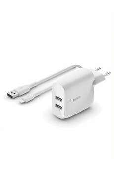 Chargeur secteur 2 ports USB-A, 24W avec câble Lightning Bon état - Belkin reconditionné disponible sur Darty