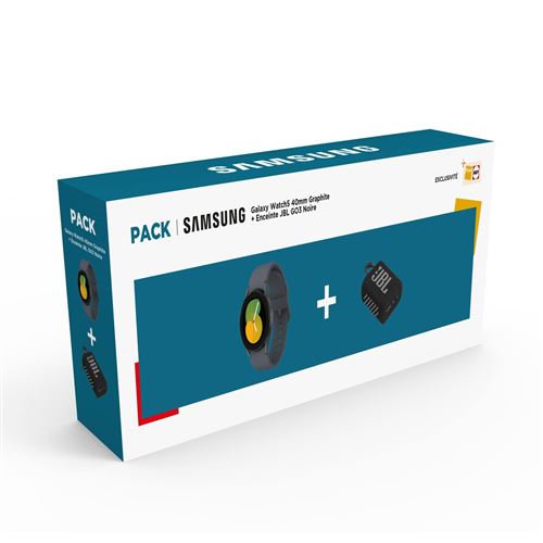 Pack Montre connectée Samsung Galaxy Watch5 40mm Bluetooth Graphite + Enceinte sans fil portable étanche JBL GO 3 Noir État correct - Samsung reconditionné disponible sur Fnac