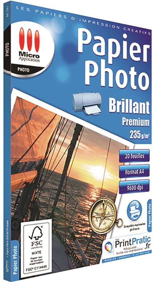 Acheter Micro Application Papier Photo BRILLANT PREMIUM - Brillant - blanc - A4 (210 x 297 mm) - 235 g/m² - 20 feuille(s) papier photo État correct - 28,91 € Micro Application Papier Photo BRILLANT PREMIUM - Brillant - blanc - A4 (210 x 297 mm) - 235 g/m² - 20 feuille(s) papier photo État correct - Micro Application reconditionné disponible sur Fnac