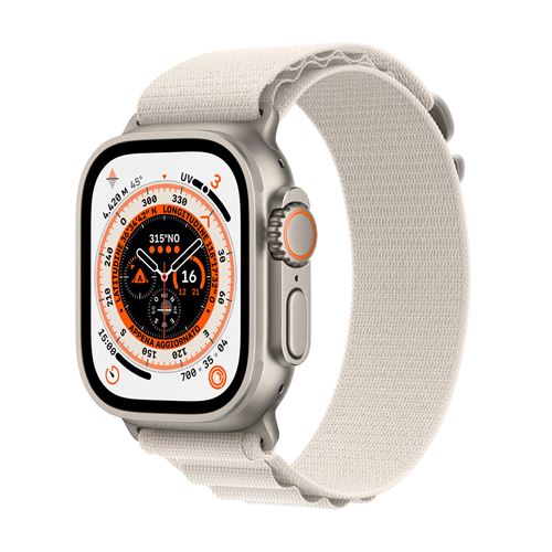 Apple Watch Ultra - 49 mm - titane - montre intelligente avec Boucle Alpine - textile - droit - taille du bracelet : S - 32 Go - Wi-Fi, LTE, UWB, Bluetooth - 4G - 61.3 g État correct - N/A reconditionné disponible sur Fnac
