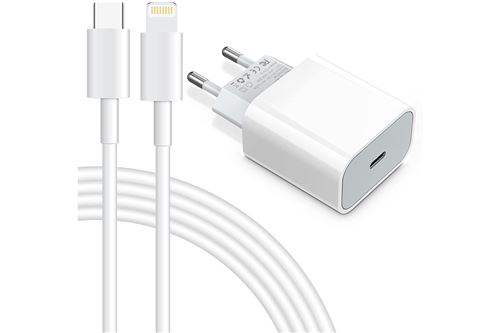 Vshop®pack prémium(2 pièces) câble usb c vers lightning 1 m et chargeur usb c vers ligntnng 20w power delivery blanc État correct - N/A reconditionné disponible sur Fnac