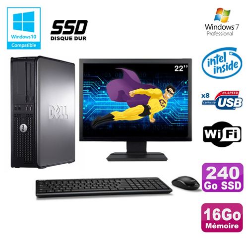 Pc dell optiplex 780 dt intel e7500 2.93ghz 16go 240go ssd wifi w7 ecran 22' État correct - Dell reconditionné disponible sur Fnac