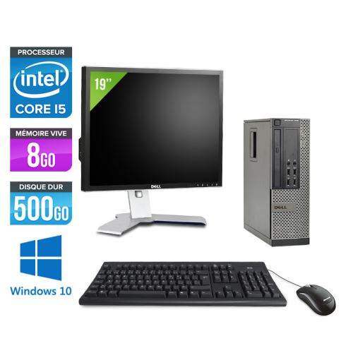 Pc Dell Optiplex 7010 SFF + Ecran 19'' - Noir - Intel Core i5-3470 / 3.20 GHz - RAM 8 Go - HDD 500 Go - DVDRW - Gigabit Ethernet - Windows 10 Professionnel État correct - Dell reconditionné disponible sur Fnac