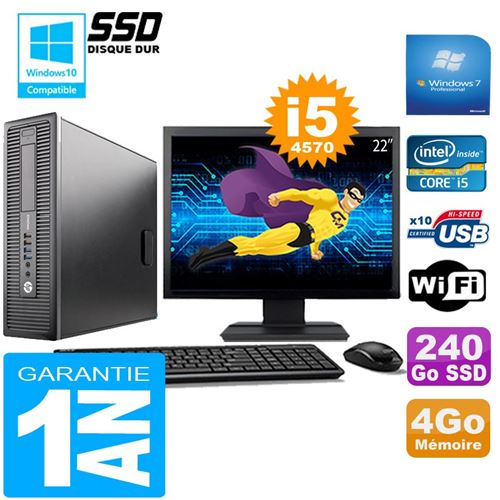 Pc hp elitedesk 800 g1 sff core i5-4570 4go disque 240 go ssd wifi w7 ecran 22' État correct - Hewlett-Packard reconditionné disponible sur Fnac