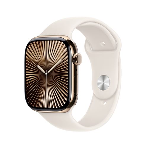Acheter Apple Watch Series 10 GPS + Cellular 46mm Boîtier en Titane Or avec Bracelet Sport Lumière Stellaire M/L État correct - 355,00 € Apple Watch Series 10 GPS + Cellular 46mm Boîtier en Titane Or avec Bracelet Sport Lumière Stellaire M/L État correct - Apple reconditionné disponible sur Fnac