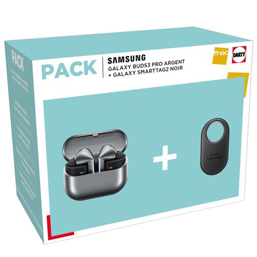 Pack Ecouteurs sans fil Samsung Galaxy Buds3 Pro Bluetooth avec réduction active du bruit Argent + SmartTag2 Noir État correct - Samsung reconditionné disponible sur Fnac