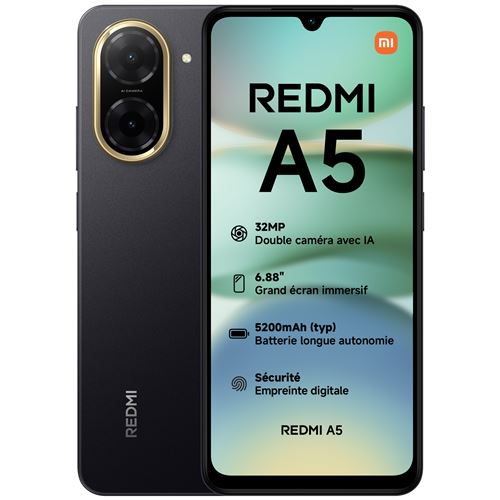 Acheter Smartphone Xiaomi Redmi A5 6,88"" Double nano SIM 64 Go Noir État correct - 107,99 € Smartphone Xiaomi Redmi A5 6,88"" Double nano SIM 64 Go Noir État correct - Xiaomi reconditionné disponible sur Fnac