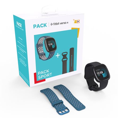 Pack Montre connectée Fitbit Versa 4 Noir + Bracelet + 6 mois Fitbit Premium État correct - Fitbit reconditionné disponible sur Fnac