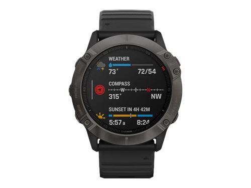 Garmin fenix 6X Sapphire - DLC gris carbone - montre de sport avec bande - silicone - noir - taille du poignet : 127-210 mm - affichage 1.4"" - 32 Go - Bluetooth, Wi-Fi, ANT+ - 66 g État correct - N/A reconditionné disponible sur Fnac