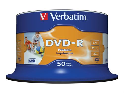 Verbatim - 50 x DVD-R - 4.7 Go 16x - surface imprimable photo large - spindle État correct - Verbatim reconditionné disponible sur Fnac