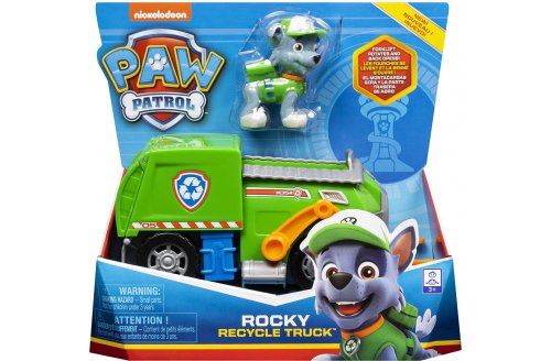 Figurine et vehicule Pat patrouille : chien rocky et son camion poubelle vert avec fourche nouveaute paw patrol État correct - N/A reconditionné (offre indisponible)