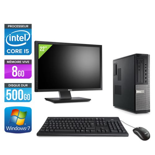 Pc Dell Optiplex 790 Desktop + Ecran 22'' - Noir - Intel Core i5-2400 / 3,10 GHz - RAM 8Go - HDD 500 Go - DVD - Gigabit Ethernet - Windows 7 Professionnel État correct - Dell reconditionné disponible sur Fnac
