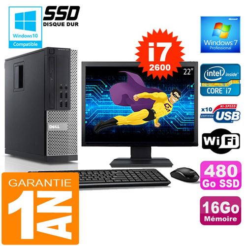 Pc dell 990 sff core i7-2600 ram 16go disque 480 go ssd wifi w7 ecran 22' État correct - Dell reconditionné disponible sur Fnac