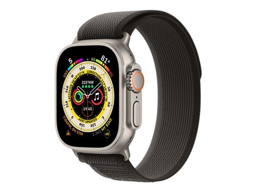 Apple Watch Ultra - 49 mm - titane - montre intelligente avec Boucle Trail - deux couches de matières textiles tissées - noir/gris - taille du bracelet : S/M - 32 Go - Wi-Fi, LTE, UWB, Bluetooth - 4G - 61.3 g État correct - N/A reconditionné disponible sur Fnac