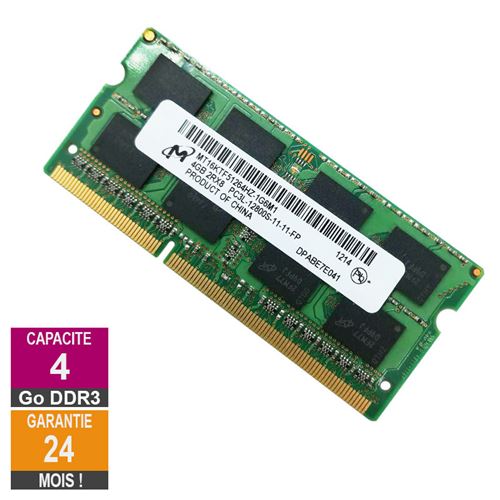 Barrette Mémoire 4Go RAM DDR3 Micron MT16KTF51264HZ-1G6M1 SO-DIMM PC3L-12800S 2Rx8 637233-652 État correct - Micron reconditionné disponible sur Fnac