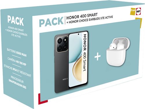 Pack Smartphone Honor 400 Smart 6,77"" Double nano SIM 128 Go Velvet Black + Earbuds Honor Choice X7E Active État correct - Honor reconditionné disponible sur Fnac