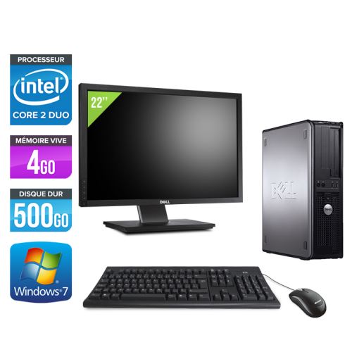 Ordinateur Dell Optiplex 780 Desktop + Ecran 22'' - Gris - Intel Core 2 Duo E7500 / 2.93 GHz - RAM 4 Go - HDD 500 Go - DVD - Gigabit Ethernet - Windows 7 Professionnel État correct - Dell reconditionné disponible sur Fnac
