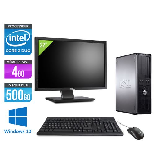 Ordinateur Dell Optiplex 780 Desktop + Ecran 22'' - Gris - Intel Core 2 Duo E7500 / 2.93 GHz - RAM 4 Go - HDD 500 Go - DVD - Gigabit Ethernet - Windows 10 Professionnel État correct - Dell reconditionné disponible sur Fnac