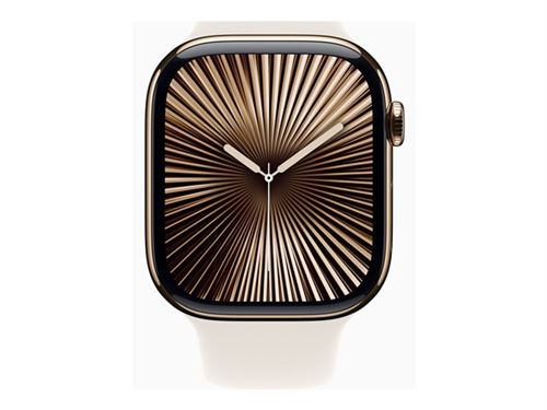 Apple Watch Series 10 (GPS + Cellular) - 46 mm - titane doré - montre intelligente avec bande sport - fluoroélastomère - droit - taille du bracelet : M/L - 64 Go - LTE, Wi-Fi 4, UWB, Bluetooth - 4G - 41.7 g État correct - N/A reconditionné disponible sur Fnac