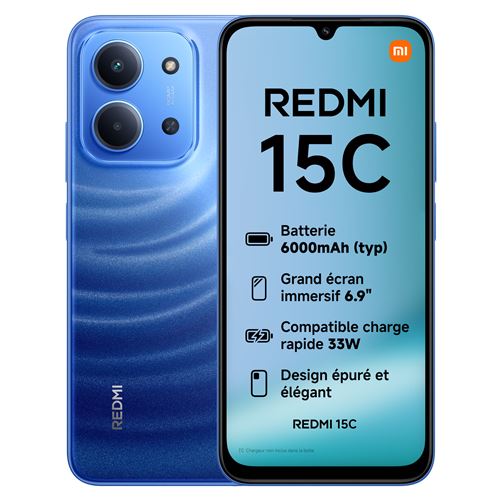 Smartphone Xiaomi Redmi 15C 6,9"" Double nano SIM 256 Go Bleu État correct - Xiaomi reconditionné disponible sur Fnac