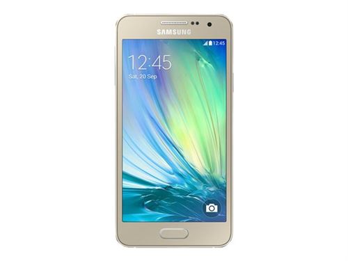 Samsung Galaxy A3 - 4G smartphone - RAM 1.5 Go / Mémoire interne 16 Go - microSD slot - écran OEL - 4.5"" - 960 x 540 pixels - rear camera 8 MP - front camera 5 MP - champagne État correct - Samsung reconditionné disponible sur Fnac