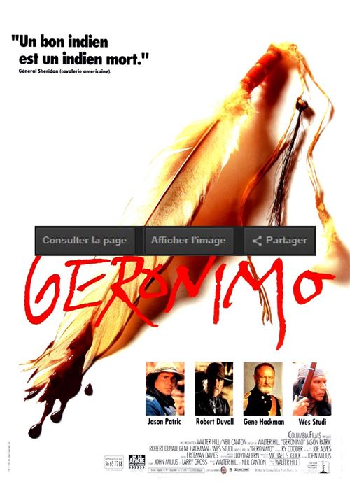 Affiche de Cinéma Originale - Geronimo - 1993 - Gene Hackman - 40x60cm État correct - N/A reconditionné disponible sur Fnac