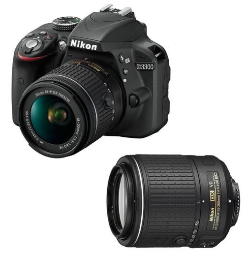 Appareil photo reflex Nikon D3300 + AF-P 18 - 55 mm VR + 55 - 200 mm VR État correct - Nikon reconditionné disponible sur Fnac
