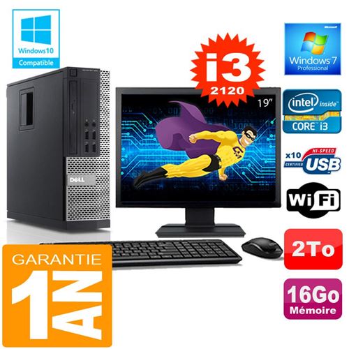 Pc dell 990 sff core i3-2120 ram 16go disque 2 to wifi w7 ecran 19' État correct - Dell reconditionné disponible sur Fnac
