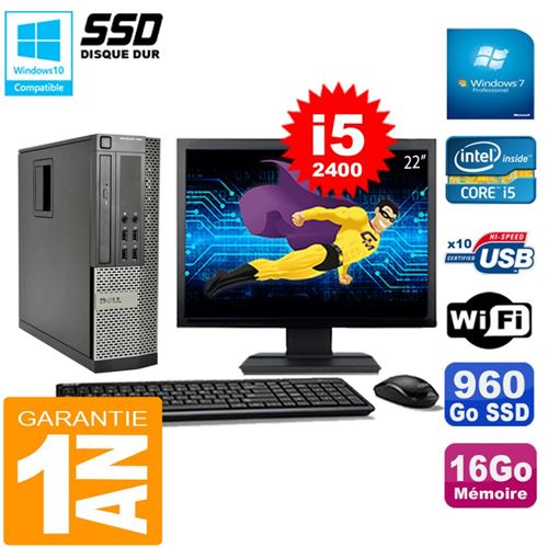 Pc dell 990 sff core i5-2400 ram 16go disque 960go ssd graveur wifi w7 ecran 22' État correct - Dell reconditionné disponible sur Fnac