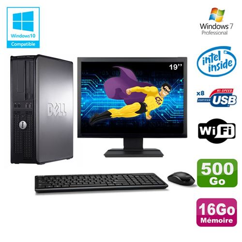 Pc dell optiplex 780 dt intel e5200 2,5ghz 16go 500go wifi win 7 ecran 19' État correct - Dell reconditionné disponible sur Fnac