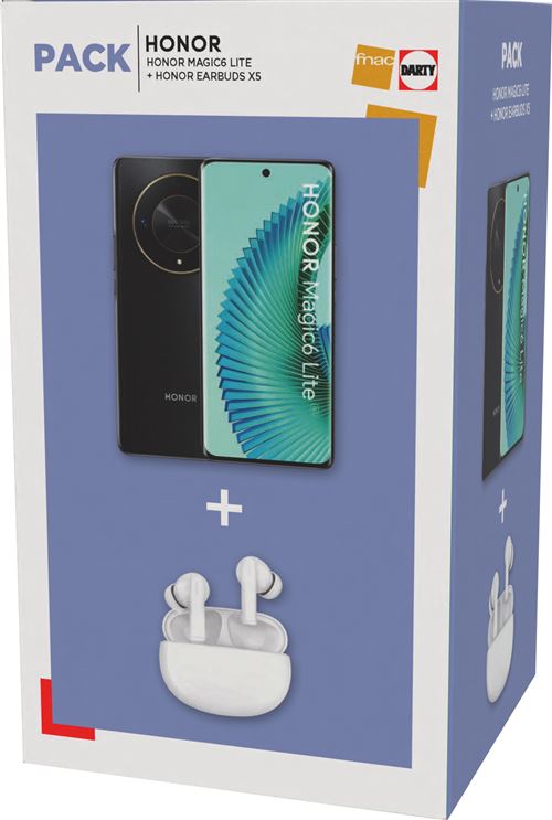 Pack Smartphone Honor Magic 6 Lite 6,78"" 5G Double nano SIM 256 Go Noir minuit + Earbuds X5 V2 État correct - Honor reconditionné disponible sur Fnac