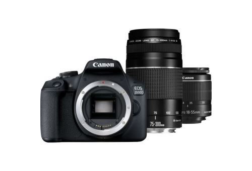 Appareil Photo Reflex Canon EOS 2000D + Objectif EF-S 18-55 mm f/3.5-5.6 IS II + Objectif EF 75-300 mm f/4-5.6 III + Sac SB130 + Carte mémoire SD 16 Go État correct - Canon reconditionné disponible sur Fnac
