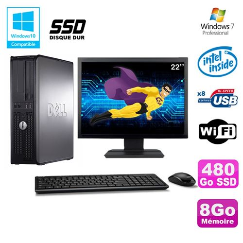 Pc dell optiplex 780 dt intel e8400 3ghz 8go 480go ssd wifi w7 ecran 22' État correct - Dell reconditionné disponible sur Fnac