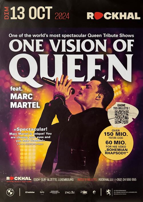 Acheter Affiche - One Vision Of Queen - Marc Martel Luxembourg 2024 - 60x84cm État correct - 13,99 € Affiche - One Vision Of Queen - Marc Martel Luxembourg 2024 - 60x84cm État correct - N/A reconditionné disponible sur Fnac