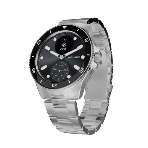 Montre connectée Withings ScanWatch Nova 42 mm Noir avec bracelet métal argent  -  reconditionné disponible sur Fnac
