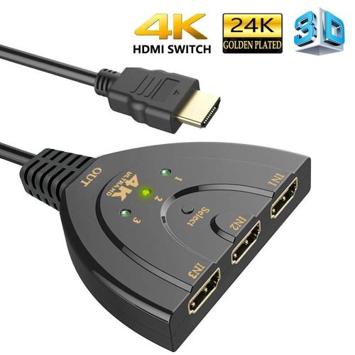 VSHOP® Switch (commutateur) 3 Ports HDMI en 1 Ultra HD (2160p) avec câble 50 cm, Compatible avec PS4 / Xbox One/Switch État correct - N/A reconditionné disponible sur Fnac