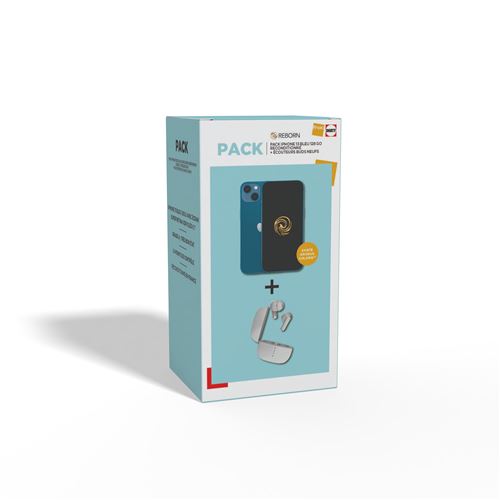 Pack Apple iPhone 13 6,1"" 5G Double SIM 128 Go Bleu Reconditionné Grade A Reborn + Ecouteurs sans fil Blanc État correct - N/A reconditionné disponible sur Fnac