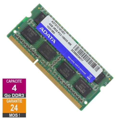 Acheter Barrette Mémoire 4Go RAM DDR3 Adata AD73I1C1674EV SO-DIMM PC3-10600 1333MHz 2Rx8 État correct - 18,98 € Barrette Mémoire 4Go RAM DDR3 Adata AD73I1C1674EV SO-DIMM PC3-10600 1333MHz 2Rx8 État correct - Adata Technology reconditionné disponible sur Fnac