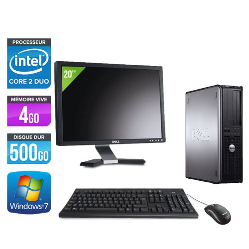 Ordinateur Dell Optiplex 780 Desktop + Ecran 20'' - Gris - Intel Core 2 Duo E7500 / 2.93 GHz - RAM 4 Go - HDD 500 Go - DVD - Gigabit Ethernet - Windows 7 Professionnel État correct - Dell reconditionné disponible sur Fnac