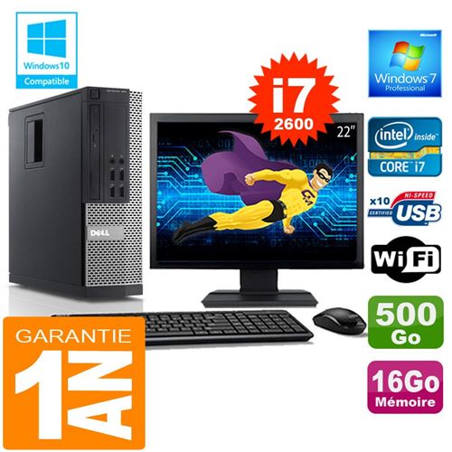 Pc dell 990 sff core i7-2600 ram 16go disque 500 go wifi w7 ecran 22' État correct - Dell reconditionné disponible sur Fnac
