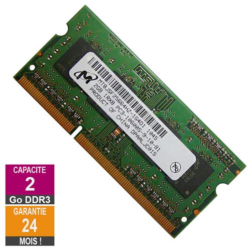 Barrette Mémoire 2Go RAM DDR3 Micron MT8JSF25664HZ-1G4D1 SO-DIMM PC3-10600 1333MHz 1Rx8 État correct - Micron reconditionné disponible sur Fnac