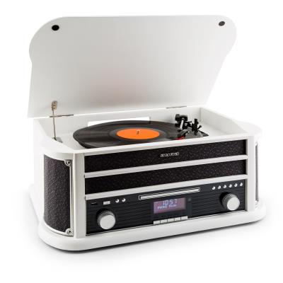 auna Belle Epoque 1908 DAB Chaîne stéréo Rétro Platine vinyle DAB+ Bluetooth FM USB CD MP3 blanc État correct - Auna reconditionné disponible sur Fnac