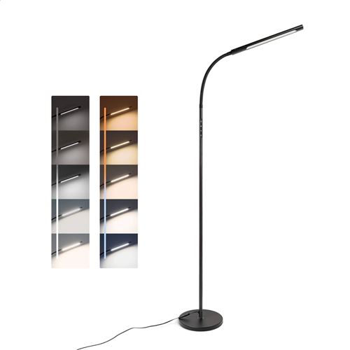 tomons LED Lampadaire Dimmable, Réglage Progressif de la Luminosité et de la Température de Couleur, Contrôle Tactile, 12W, avec Minuterie et Fonction Mémoire, Col Flexible, Noir État correct - N/A reconditionné disponible sur Fnac