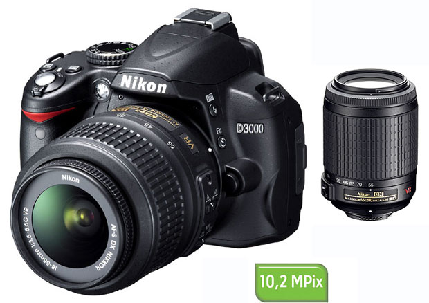 Nikon D3000 + 2 Obj. Nikon AF-S DX VR : 18 - 55 mm f/3.5 - 5.6 G + 55 - 200 mm f/4.0 - 5.6 État correct - Nikon reconditionné disponible sur Fnac