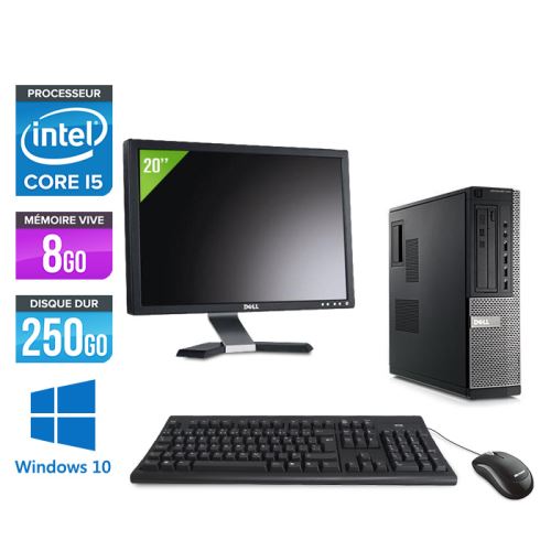 Pc Dell Optiplex 790 Desktop + Ecran 20'' - Noir - Intel Core i5-2400 / 3,10 GHz - RAM 8 Go - HDD 250 Go - DVD - Gigabit Ethernet - Windows 10 Professionnel État correct - Dell reconditionné disponible sur Fnac
