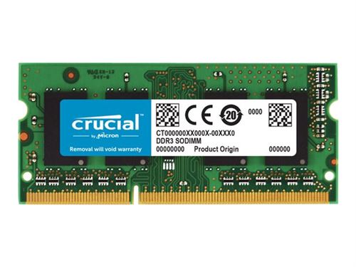 Crucial - DDR3 - module - 4 Go - SO DIMM 204 broches - 1333 MHz / PC3-10600 - CL9 - 1.35 / 1.5 V - mémoire sans tampon - non ECC - pour Apple iMac; Mac mini (milieu 2011); MacBook Pro (Après 2011, Début 2011) État correct - Crucial reconditionné disponible sur Fnac